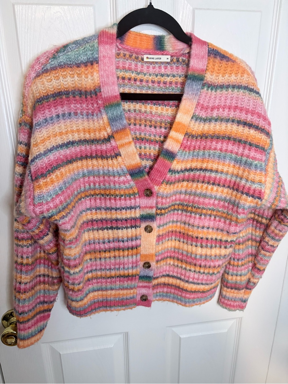 Marine Layer | Multicolor Striped Fuzzy Knit Cardigan | Medium - Picture 2 of 11